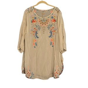 Johnny Was Beige Embroidered Top